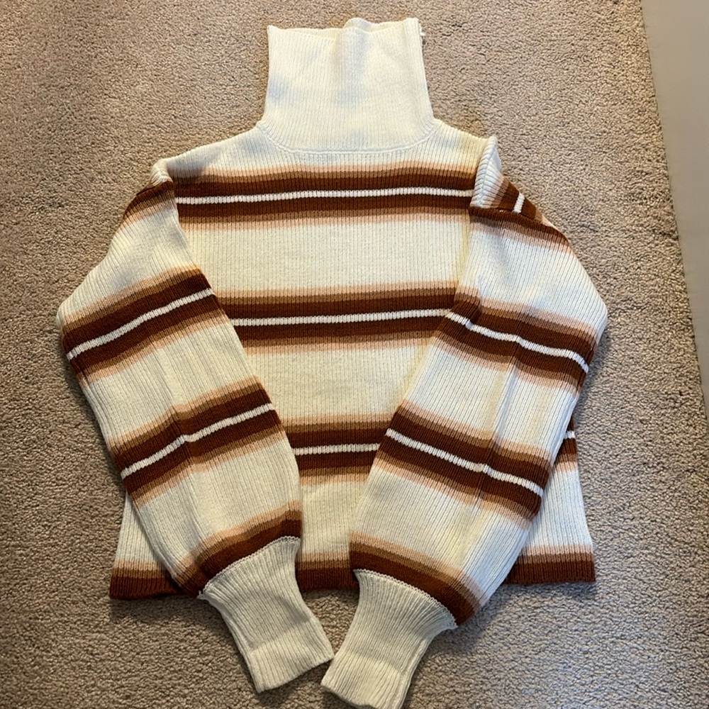 Striped turtleneck sweater.